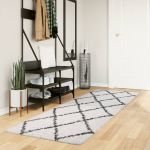 Covor pufos cu fire înalte, crem și negru modern, 80x250 cm GartenMobel Dekor