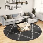 Covor pufos cu fire înalte, negru și crem modern, Ø 240 cm GartenMobel Dekor