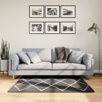 Covor pufos cu fire înalte, negru și crem modern, 120x120 cm GartenMobel Dekor
