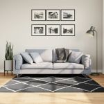 Covor pufos cu fire înalte, negru și crem modern, 160x160 cm GartenMobel Dekor