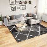 Covor pufos cu fire înalte, negru și crem modern, 240x240 cm GartenMobel Dekor