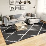 Covor pufos cu fire înalte, negru și crem modern, 240x340 cm GartenMobel Dekor