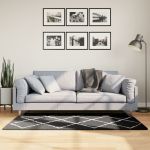 Covor pufos cu fire înalte, negru și crem modern, 80x150 cm GartenMobel Dekor
