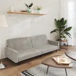 Canapea extensibilă cu 2 locuri, gri deschis, catifea GartenMobel Dekor