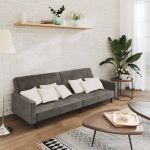 Canapea extensibilă cu 2 locuri, gri închis, catifea GartenMobel Dekor