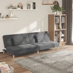 Canapea extensibilă cu 2 locuri, 2 perne, gri deschis, textil GartenMobel Dekor