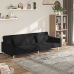 Canapea extensibilă cu 2 locuri, 2 perne, negru, textil GartenMobel Dekor