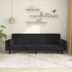 Canapea extensibilă cu 2 locuri, 2 perne, negru, catifea GartenMobel Dekor