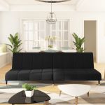 Canapea extensibilă cu 2 locuri, negru, catifea GartenMobel Dekor
