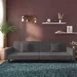 Canapea extensibilă cu 2 locuri, 2 perne, gri închis, catifea GartenMobel Dekor
