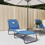 Șezlong pliant albastru textil Oxford&oțel vopsit electrostatic GartenMobel Dekor