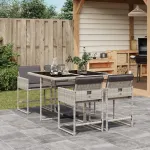 Set mobilier de grădină cu perne, 5 piese gri deschis poliratan GartenMobel Dekor