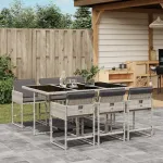 Set mobilier de grădină cu perne, 7 piese gri deschis poliratan GartenMobel Dekor