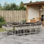 Set mobilier de grădină cu perne 13 piese gri deschis poliratan GartenMobel Dekor