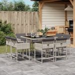 Set mobilier grădină cu perne, 9 piese, gri deschis, poliratan GartenMobel Dekor