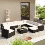 Set mobilier de grădină cu perne, 12 piese, negru, poliratan GartenMobel Dekor