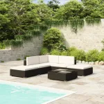 Set mobilier de grădină cu perne, 6 piese, negru, poliratan GartenMobel Dekor