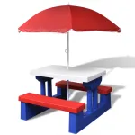 Masă de picnic pentru copii cu bănci & umbrelă, multicolor GartenMobel Dekor
