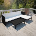 Set mobilier de grădină cu perne, 3 piese, negru, poliratan GartenMobel Dekor