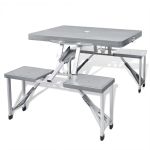 Set pliabil pentru camping cu masă și 4 scaune din aluminiu ușor, gri GartenMobel Dekor