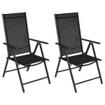 Scaune pliante de grădină, 2 buc., negru, aluminiu & textilenă  GartenMobel Dekor