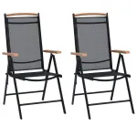 Scaune pliante de grădină, 2 buc., negru, aluminiu și textilenă GartenMobel Dekor