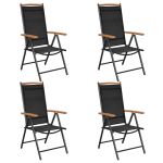 Scaune pliante de grădină, 4 buc., negru, aluminiu și textilenă GartenMobel Dekor