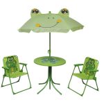 Set bistro pentru copii de grădină, cu umbrelă, 3 piese, verde GartenMobel Dekor