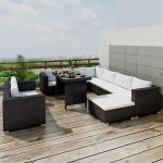 Set mobilier de grădină cu perne, 10 piese, negru, poliratan GartenMobel Dekor