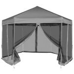 Marchiză hexagonală pliabilă, 6 pereți laterali, gri, 3,6x3,1 m GartenMobel Dekor