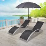 Șezlonguri de plajă cu umbrelă, negru, aluminiu  GartenMobel Dekor