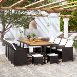 Set mobilier de exterior 13 piese negru, poliratan, lemn acacia GartenMobel Dekor