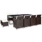 Set mobilier de exterior cu perne, 13 piese, maro, poliratan GartenMobel Dekor