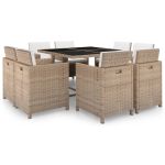 Set mobilier de exterior cu perne, 9 piese, bej, poliratan GartenMobel Dekor
