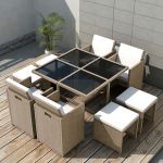 Set mobilier de exterior cu perne, 9 piese, bej, poliratan GartenMobel Dekor