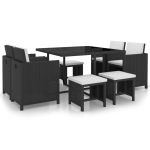 Set mobilier de exterior cu perne, 9 piese, negru, poliratan GartenMobel Dekor