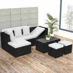 Set mobilier de grădină cu perne, 4 piese, negru, poliratan GartenMobel Dekor