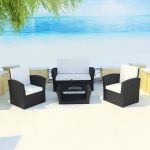 Set mobilier de grădină cu perne, 4 piese, negru, poliratan GartenMobel Dekor