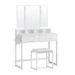 Masa de toaleta/machiaj, Artool, alba, cu 3 oglinzi, taburet, 3 sertare, 90x40x141 cm GartenVIP DiyLine