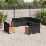Set canapele de grădină cu perne, 11 piese, negru, poliratan GartenMobel Dekor
