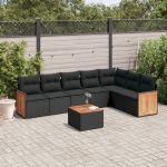 Set mobilier de grădină cu perne, 8 piese, negru, poliratan GartenMobel Dekor