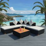 Set mobilier de grădină cu perne, 6 piese, negru, poliratan GartenMobel Dekor