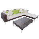 Set mobilier de grădină cu perne, 4 piese, maro, poliratan GartenMobel Dekor