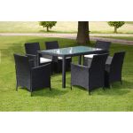 Set mobilier de exterior cu perne, 7 piese, negru, poliratan GartenMobel Dekor