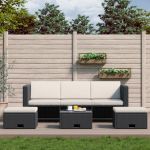 Set mobilier de grădină cu perne, 4 piese, negru, poliratan GartenMobel Dekor