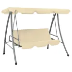 Balansoar de exterior cu copertină, alb nisipiu GartenMobel Dekor