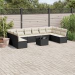 Set canapele de grădină cu perne, 11 piese, negru, poliratan GartenMobel Dekor