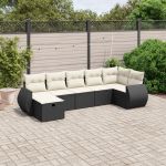 Set canapele de grădină cu perne, 7 piese, negru, poliratan GartenMobel Dekor