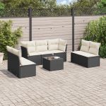 Set mobilier de grădină cu perne, 8 piese, negru, poliratan GartenMobel Dekor