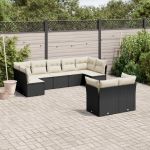 Set mobilier de grădină cu perne, 9 piese, negru, poliratan GartenMobel Dekor